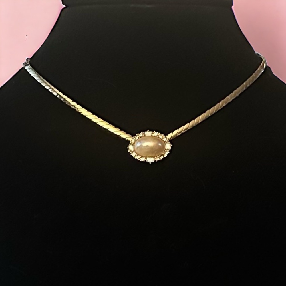 Vintage Christian Dior oval pearl & crystal necklace